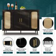 Sideboard Buffet Cabinet Hall Cabinet with storage space and blister doors rattan wooden for kitchen and living room Black