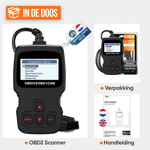 OBD Scanner - OBD2 - Auto uitlezen - Storing Verwijderen - NL Taal - Auto scanner - Diagnose apparatuur voor auto's - Motorstoring - Zwart