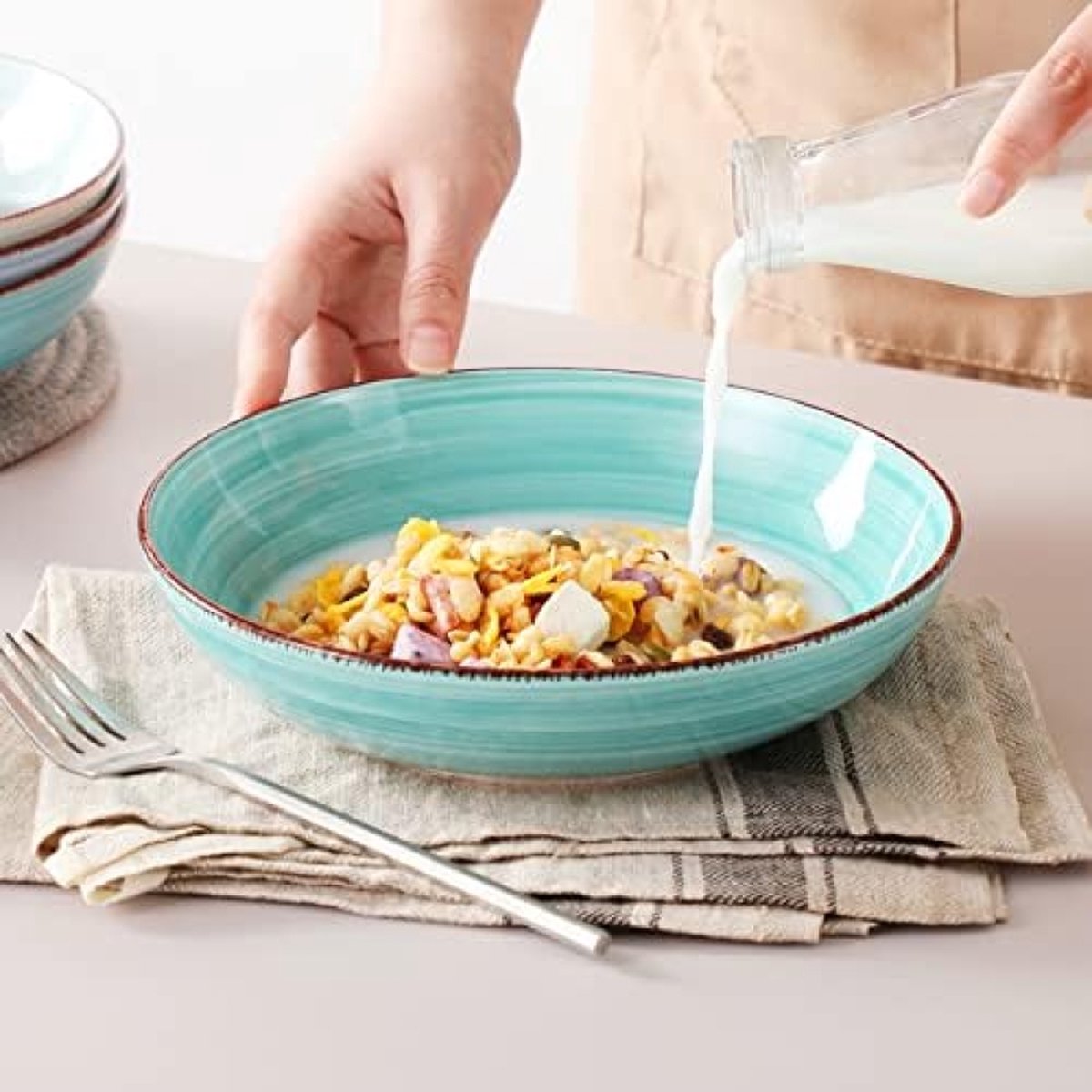 Tafelservies - 18-delig Combiservies - Eetserviesset voor 6 Personen - 6 Platte Borden - Soepborden en Dessertborden - Blauw