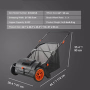 Gazonveger - Bladverzamelaar - Kunstgras borstelmachine - Duwmodel - Tuinruimer - Gazonveger Kunstgras - 53 cm Werkbreedte - 100 Liter Opvangbak - Zwart