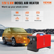 Auto Diesel Luchtverwarmer - 12V - 5KW - Standkachel Diesel -Luchtuitlaatmet Diesel Heater - met Afstandsbediening en LCD-Scherm - voor Cabine van Verschillende Auto's, Bussen, Campers, Vrachtwagens - Rood