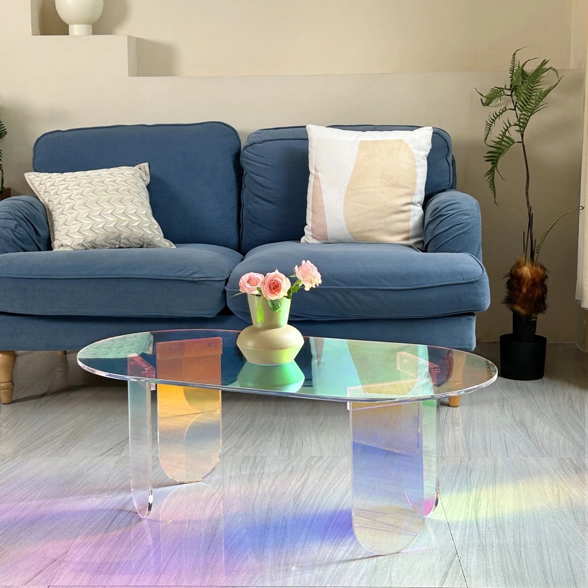 Salontafel - Bijzettafel - Acryl tafel - Kleurrijk - Modern - Ovaal - 95x50x36 cm