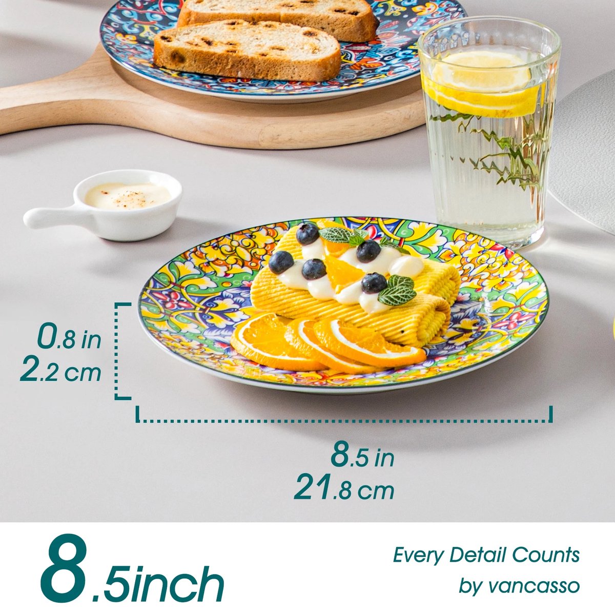 Vancasso - Serviesgoed - Keramisch - Bohemian Stijl - Diner- en Dessertbord Set - Ontbijtgranen- en Pastakom - 12-delige Set