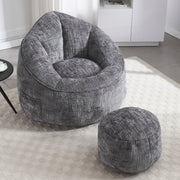 Zitzak met Voetensteun - Loungestoel met Hoge Druk Schuimvulling - Beanbag Ergonomisch Ontwerp - Chenille Stof – 89x88x76 cm - Grijs