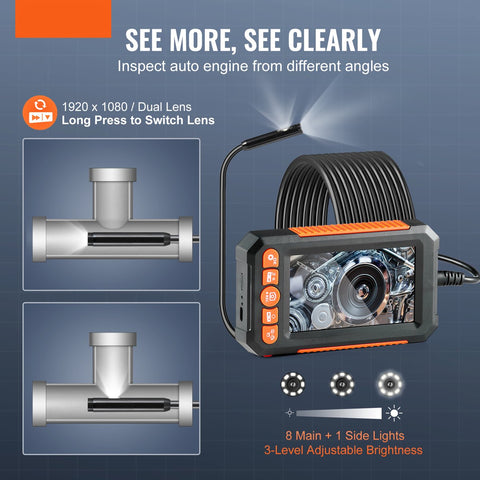 Endoscoopcamera - Endoscoop - 1080p - 5m Kabel - 4.3" Display - Geschikt voor IndustriëLe Inspectie - Zwart