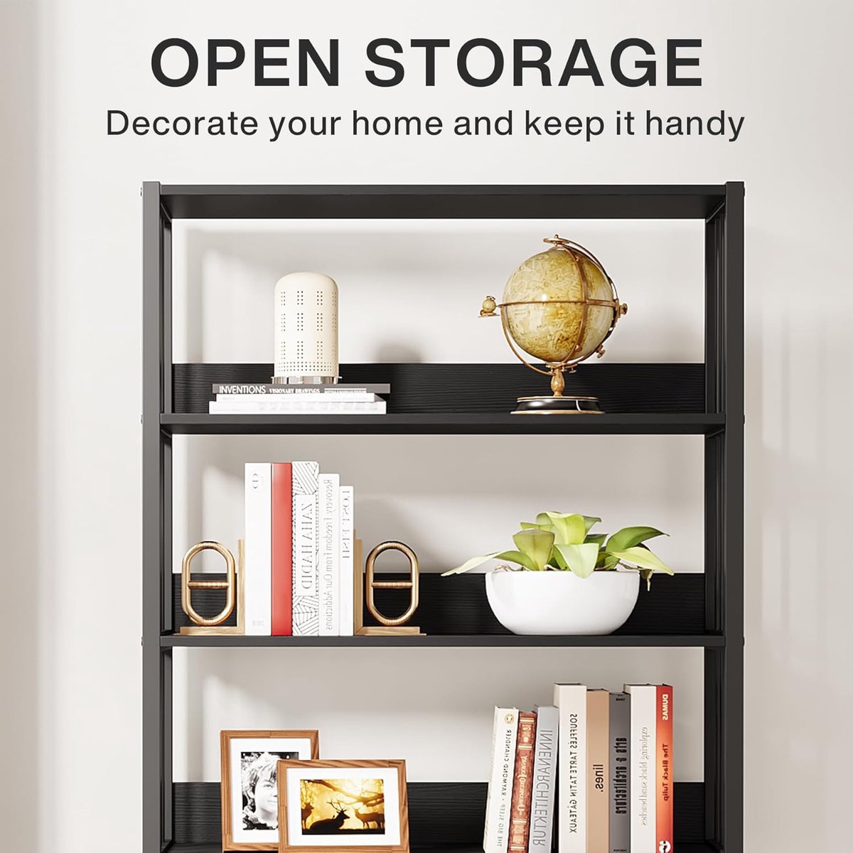Boekenplank - 6-Tier Etagere Boekenkast - 80 x 30 x 190 cm - Industriële Hoge Boekenplanken Display Plank - voor Woonkamer Slaapkamer - Zwar - QUORE