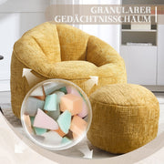 Zitzak Sofa met Voetensteun - Luxe Chenille Bean Bag Stoel -- Ergonomische Loungestoel met Hoge Rugleuning – Comfortabele Fauteuil - Geel