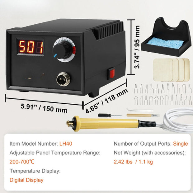 Houtbranderset Pro6 - Hoogwaardige Set - Instelbaar tot 700°C - Digitaal Display - 23 Verschillende Draadpunten - Houder - Soldeerbout - Graveerset - Hout en Leer