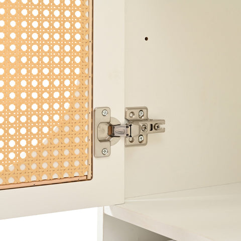 Dressoir - Wit - met 3 Deuren - Veel Opbergruimte - Kunstrotan Deuren en Metalen Handgrepen - is een Accentstuk in de Eetkamer - Woonkamer en Keuken