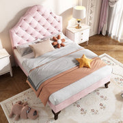 Enkel bed,Gemakkelijke montage, 90*200cm Gestoffeerd bed met lattenbod en hoofdeinde, Gestoffeerd bed met in hoogte verstelbaar hoofdeinde, Jeugdbed, Houten lattensteun, Fluweel, roze