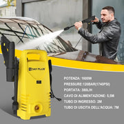 Waterspuwer - Spuitpistool - Hogedrukspuit - Hogedrukreiniger - 380l/h - 1600W - 110bar - Geel - 7M