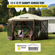 Gazebo Tent - Campingluifeltent met Gaasramen - 6-Zijdige Pop-up - Draagbare Draagtas - Haringen - Grote Schaduwtenten - Materiaal 300D Oxford-stof en B3-gaas - voor Buitenkamperen - Gazon en Achtertuin