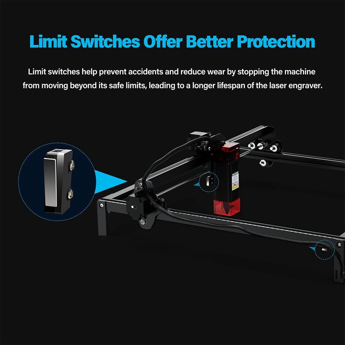 5W lasergraveermachine met veiligheidsslot, noodstop, vlamdetectie, gyroscoopsensor - EU-stekker