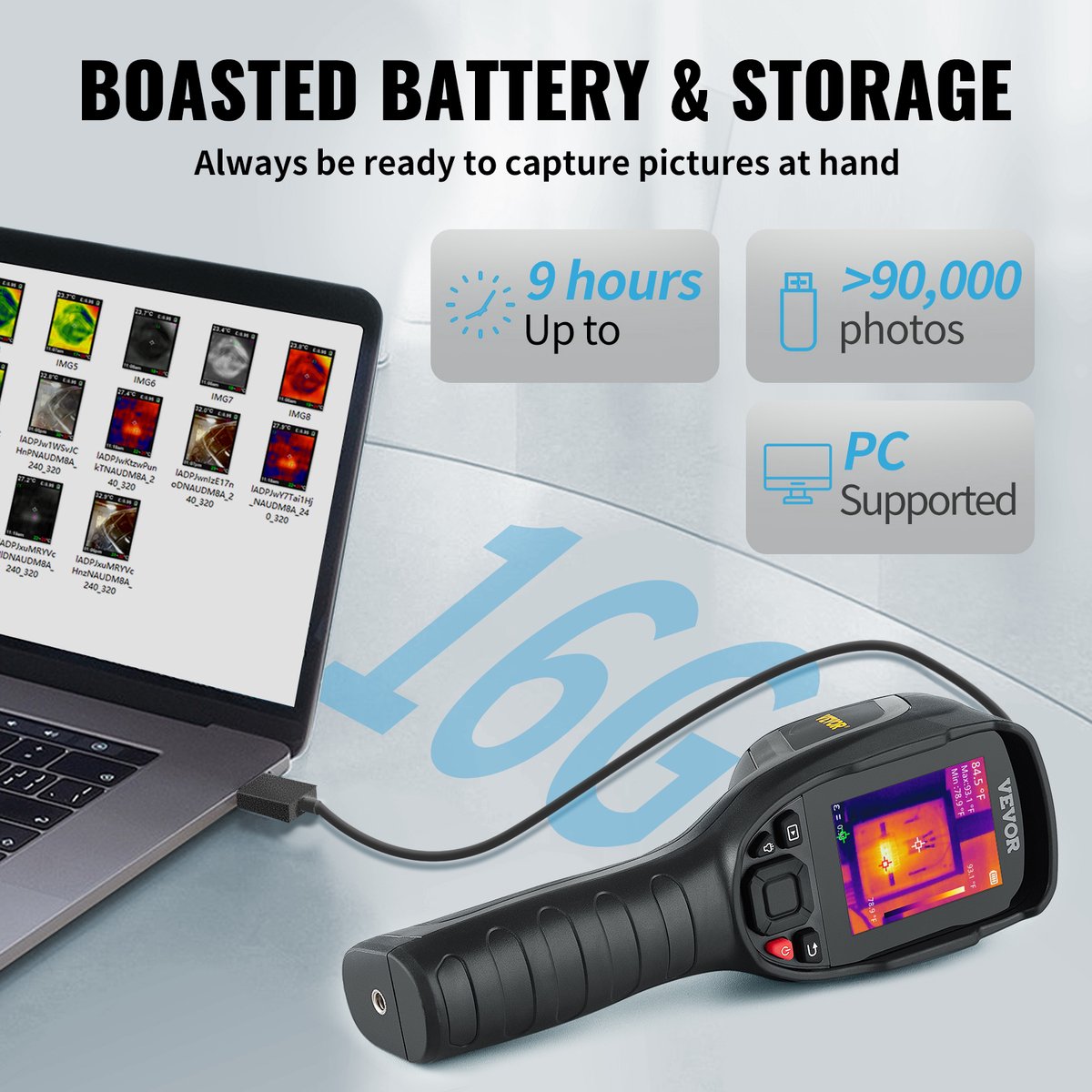 Handheld Warmtebeeldcamera - Infraroodcamera Camera - Temperatuurbereik - 20-350°C - 9 Uur Levensduur Batterij - 4 Kleurenpaletten Om Uit Te Kiezen - Zwart