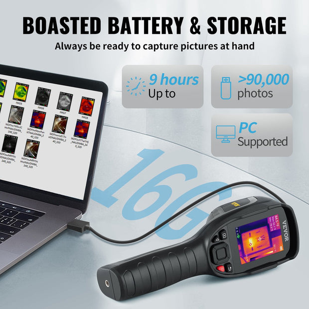 Handheld Warmtebeeldcamera - Infraroodcamera Camera - 4 Kleurenpaletten Om Uit Te Kiezen - Temperatuurbereik - 20-350°C - 9 Uur Levensduur Batterij - Zwart