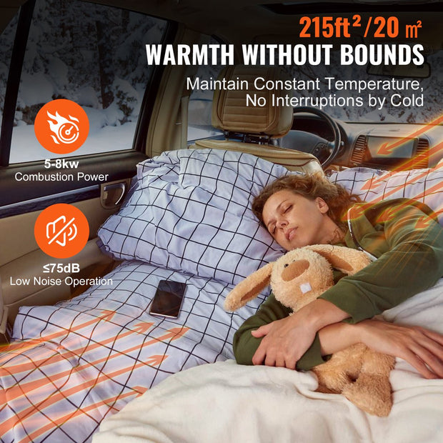 Auto Diesel Luchtverwarmer - Alles-In-ééN - 5-8 Kw - Met 30m Afstandsbediening En Lcd-Scherm - Snelle Verwarming, Geluidsarm, Draagbare Autoverwarmer Voor Auto'S, Campers, Vrachtwagens, Tractoren, Garages, Hutten, Buiten Kamperen - Wit