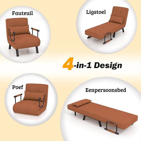 Luxury 4 in 1 Sleeping Chair - Sleeping Chair - 5 Positions - Multifunctional - Adjustable Backrest - Padded - High Quality Material - Brown