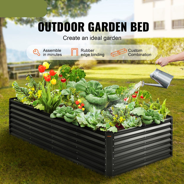 Verhoogd Bed Plantenbak - Groentebed - Bloembak - Kruidenbed - Gegalvaniseerd Metaal - Tuinbed voor Groenten - Fruit - Kruiden en Vetplanten - Donkergrijs