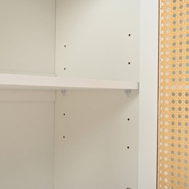 Dressoir - Wit - met 3 Deuren - Veel Opbergruimte - Kunstrotan Deuren en Metalen Handgrepen - is een Accentstuk in de Eetkamer - Woonkamer en Keuken