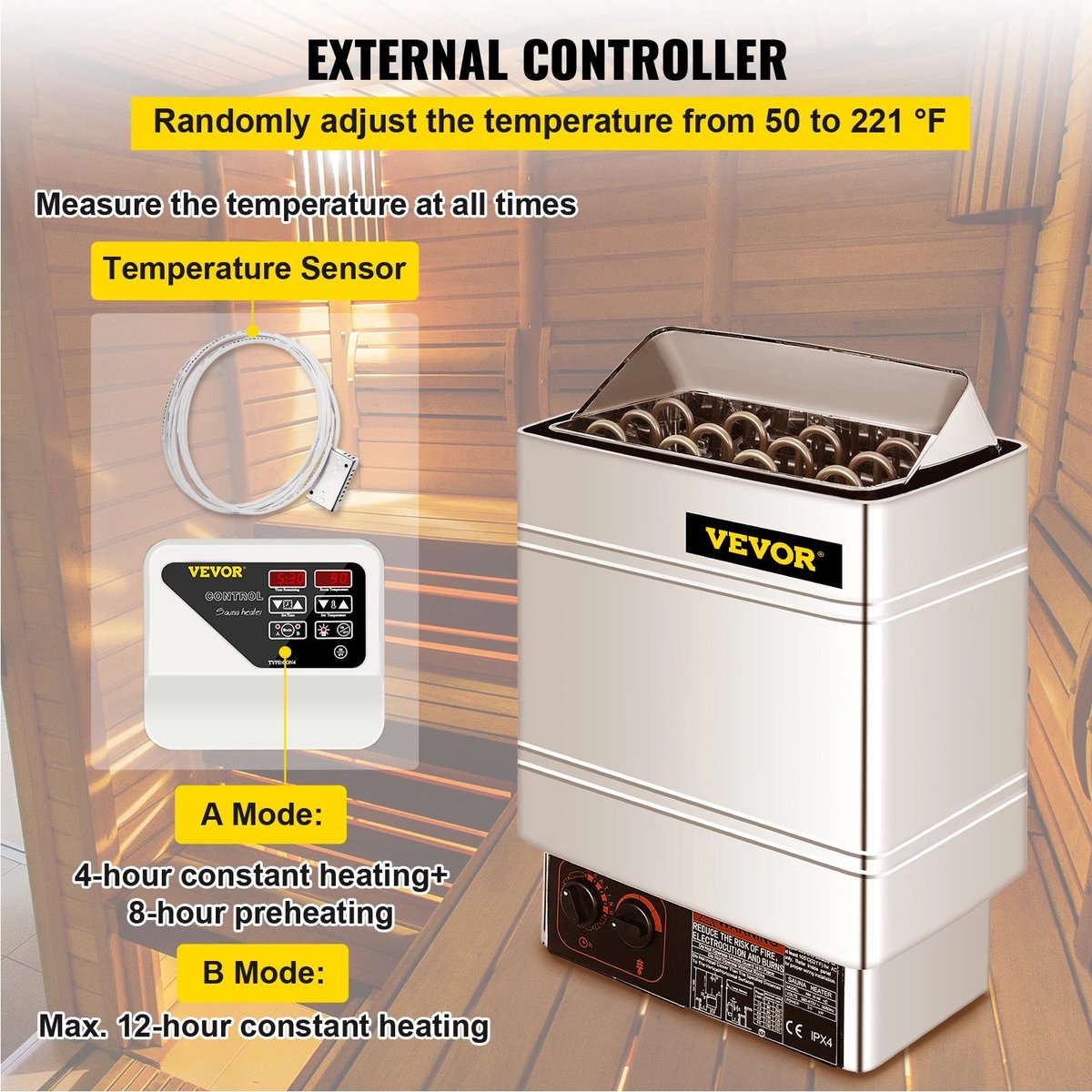 Elektrische Saunakachel - Kachel Externe/Interne Controller - 9KW - Oververhitting Bescherming - Spa Sauna Stoomgenerator