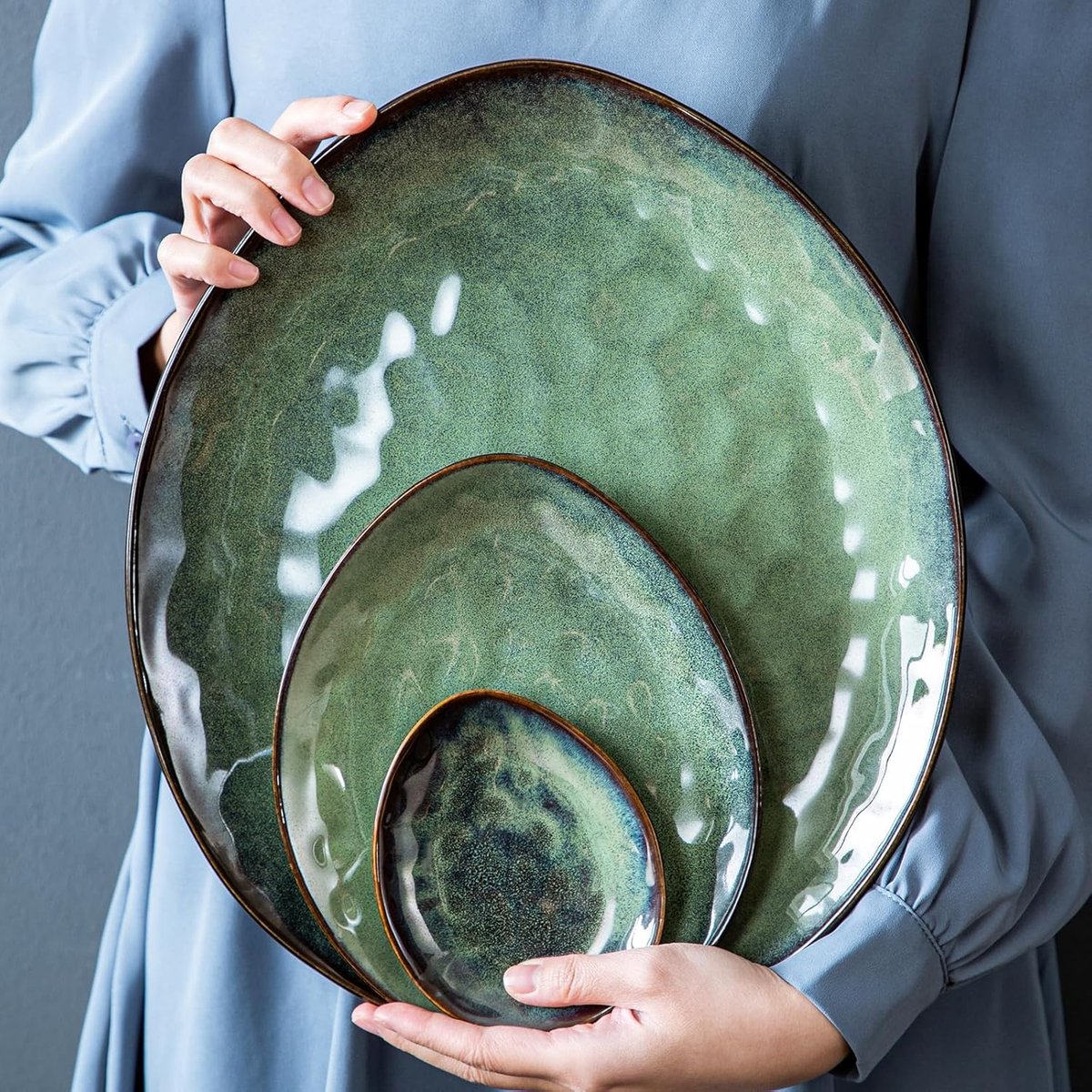 Luxe Serviesset – 11 delig – Porselein - Bordenset – Dinner platen – Dessertborden - Kommen - Schaaltjes - Groen