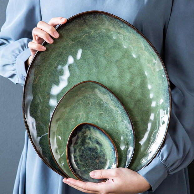 Luxe Serviesset – 11 delig – Porselein - Bordenset – Dinner platen – Dessertborden - Kommen - Schaaltjes - Groen