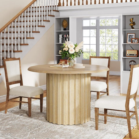 Eettafel Rond - Natuurlijk Hout 120cm Ronde Tafel - Boerderijkeukentafel - met Metalen Onderstel - Moderne Kleine Eettafel - van Massief Hout - voor Eetkamer - Keuken - Woonkamer