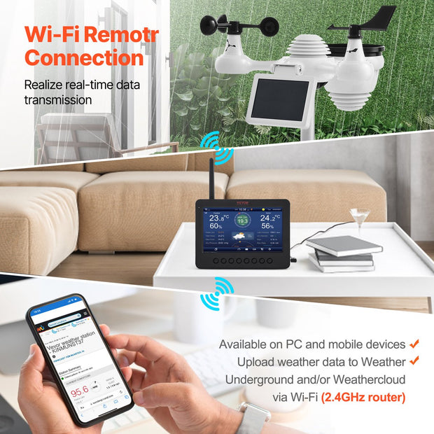 Weerstation - 7-in-1 - Draadloos - Weerstation Met 186 mm TFT -Scherm en Draadloze Buitensensor - Waterdicht (IPX6) - Wit