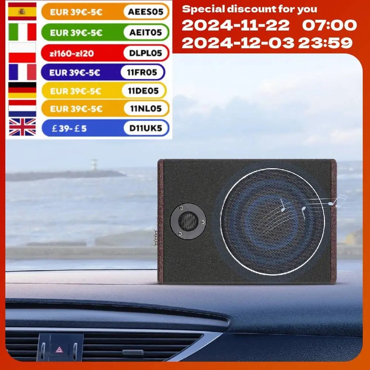 Liva Prime - AutoBass - Slim Subwoofer Serie - 600W Actieve Subwoofer - 8 Inch Speaker - 12V Versterker - Krachtige Bass - QUORE