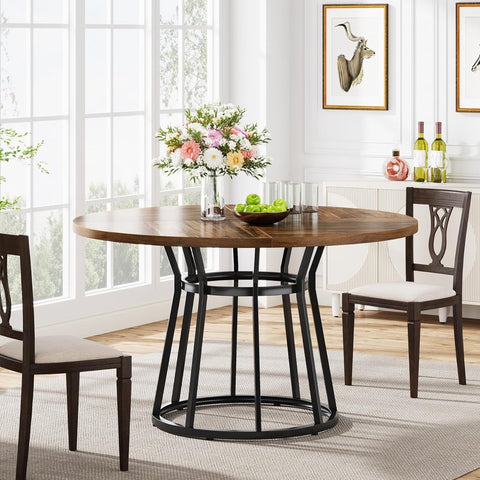 Ronde Eettafel voor 4 Personen - Eettafel met Metalen Onderstel - 120 cm Ronde Keukentafel -  voor Woonkamer - Keuken - Eetkamer - Industrieel - 120 x 120 x 75 cm