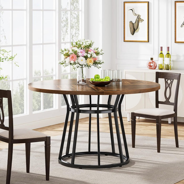Ronde Eettafel voor 4 Personen - Eettafel met Metalen Onderstel - 120 cm Ronde Keukentafel -  voor Woonkamer - Keuken - Eetkamer - Industrieel - 120 x 120 x 75 cm