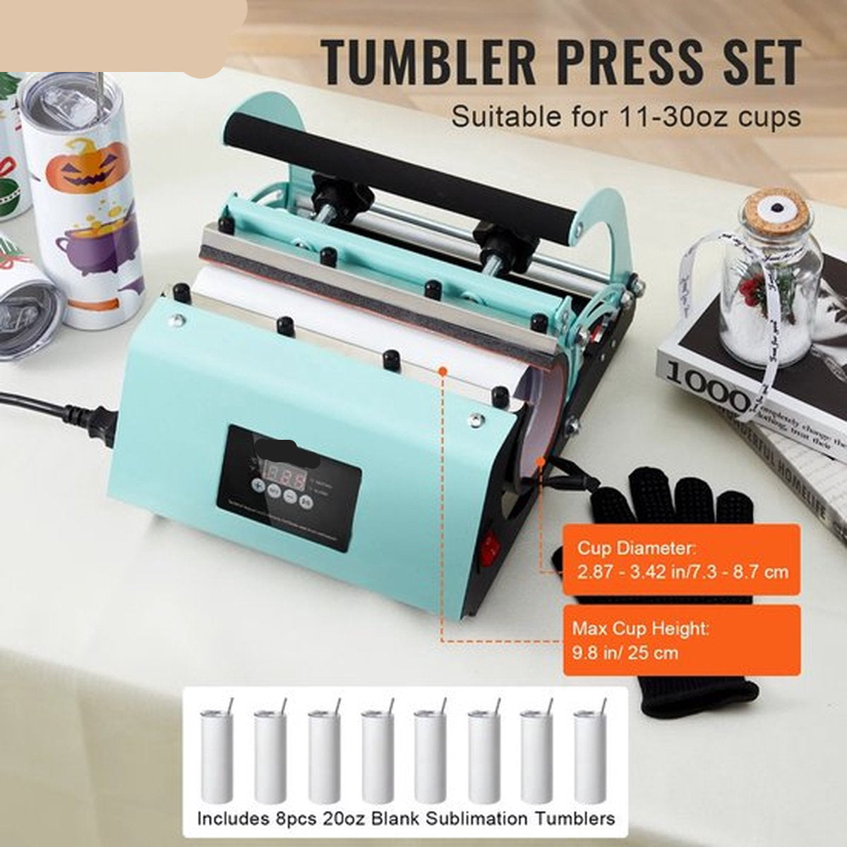Warmte Persmachine/Sublimatie Machine - + Gratis 8X Tuimelaar bekers - Mok Pers - Cup Pers - Met handschoenen