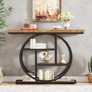 Consoletafel - Sidetable - Console - Haltafel - Metaal en Hout - Bruin - Industrieel - 105 x 80 x 30 cm - Console Tafel voor Hal - Woonkamer - Entree