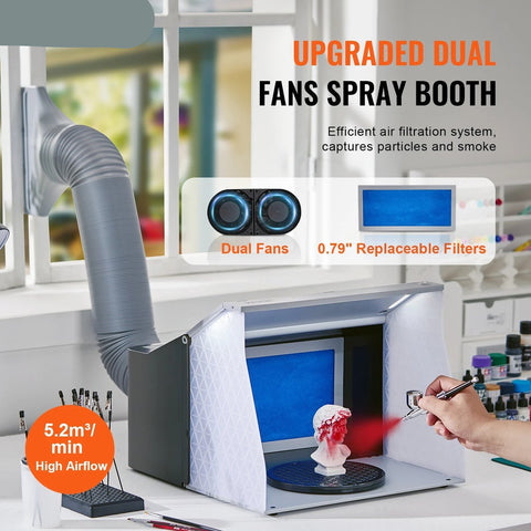 Paint Spray Booth - Airbrush - Extractor House - Extraction - Portable - Extractor Hose - Fan - 4 LED Lights - 1.90M