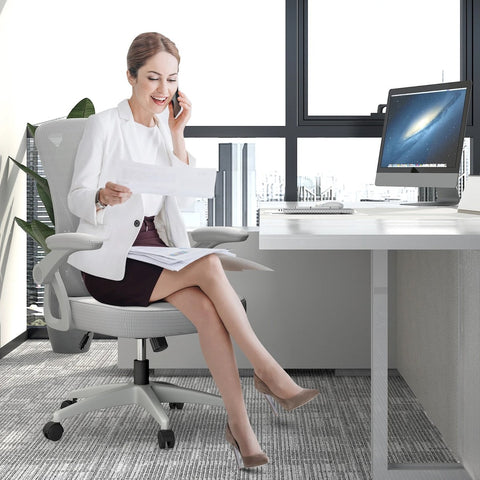 Ergonomische Bureaustoel - Bureaustoelen voor Volwassenen - Office Chair - Gamestoel - Kantoorstoel - Volledig Verstelbaar - Incl. 3D-verstelbare Armleuningen & Verstelbare Lendensteun - Wit/Grijs