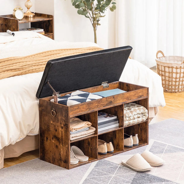 Shoe bench with seat cushion - Shoe cabinet - Hallway bench with storage space - Hallway bench - With 6 compartments