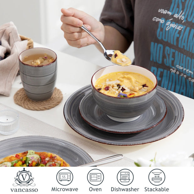 Ceramic dinnerware set - 16 pieces - 4 persons - Dinner plate - Dessert plate - Grain bowl - Drinking mug