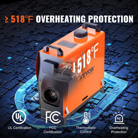 Air Diesel Standkachel - 5KW - 12V - Auto Heater - Luchtverwarmer - met Digitaal-display en Afstandsbediening - voor Boten, Vrachtwagen, Auto's, Campers - Oranje
