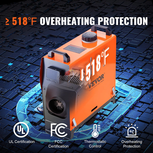 Air Diesel Standkachel - 5KW - 12V - Auto Heater - Luchtverwarmer - met Digitaal-display en Afstandsbediening - voor Boten, Vrachtwagen, Auto's, Campers - Oranje