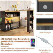 Uitschuifbare Bartafel met Opbergruimte - Moderne Verplaatsbare Bartafel - Telescopische Bartafel met LED - Bartafel - Bistrotafel - Hoge Tafel - Kookeiland - Bistrotafel - (138-204×39×105cm) - Zwart