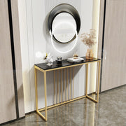 Luxe sidetable - Muurtafel - Wandtafel - Bijzettafel - Console tafel - Wandbureau - Kaptafel - Bartafel - Zwart marmer blad - Goud frame - 100 x 300 x 78.5cm