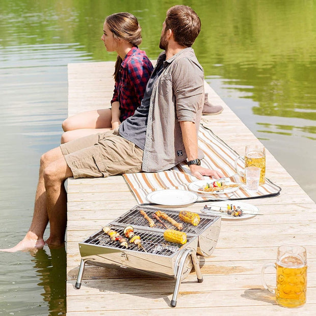 Inklapbare Mobiele Houtskoolgrill van Roestvrij Staal - Draagbare Houtskoolgrill voor Onderweg - 46 x 28 x 36 cm