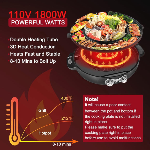 Hotpot Pan met Koreaanse BBQ-grill - Elektrische 2-in-1 Fondue en Rookloze Barbecue 220V 2200W