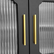 Lowboard - Tv-Meubel in Retrostijl - Gouden Handgrepen - Veel Opbergruimte - Met Glazen deur - en Massief Houten Poten - Zwart