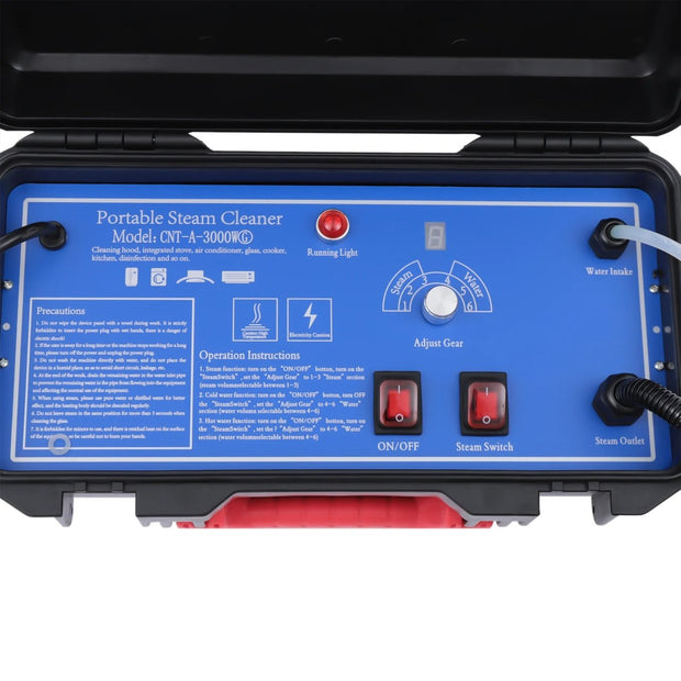 Stoomreiniger Draagbaar - 3000W - Hogedruk - Automatisch - 220V - Heavy Duty - Instelbaar Stoomvolume - incl. 6 Opzetstukken - Tapijt, Auto, Koelkast, Bank, Airconditioning, Vloer