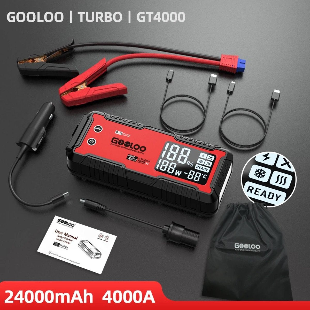 Jump Starter - Jump Starters - Car Jump Starter - Emergency Starter for Cars - 24000mAh