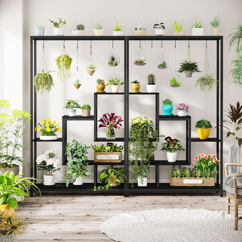 Plantenrek - Plantenstandaard - Plantenrek voor Binnen en Buiten - Plantenrek met 5 Niveaus en 10 S-haken - Zwart - 100 x 30 x 180 cm