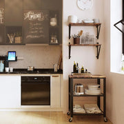 Keukenkast op wieltjes - Keukenkar - Serveerwagen - Keuken Organisatoren - Kast - 60 cm x 76,5 cm x 40 cm - Vintage Bruin en Zwart