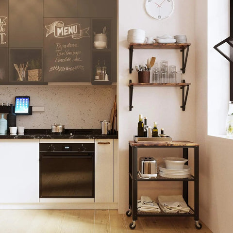 Keukenkast op wieltjes - Keukenkar - Serveerwagen - Keuken Organisatoren - Kast - 60 cm x 76,5 cm x 40 cm - Vintage Bruin en Zwart