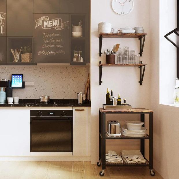 Keukenkast op wieltjes - Keukenkar - Serveerwagen - Keuken Organisatoren - Kast - 60 cm x 76,5 cm x 40 cm - Vintage Bruin en Zwart